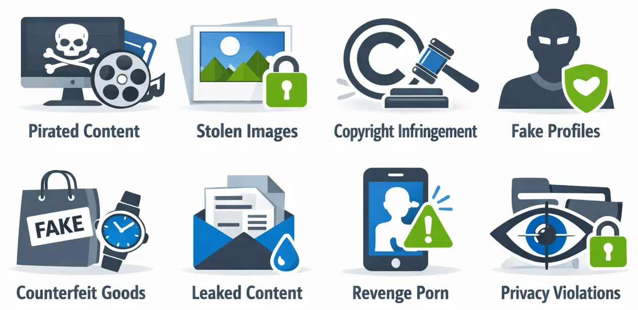 Images, videos, documents, music, and products protected by DMCA takedowns